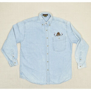 Peregrine Bay Women Denim Button Top Long Sleeve Cotton Blue Size S Horse Hole